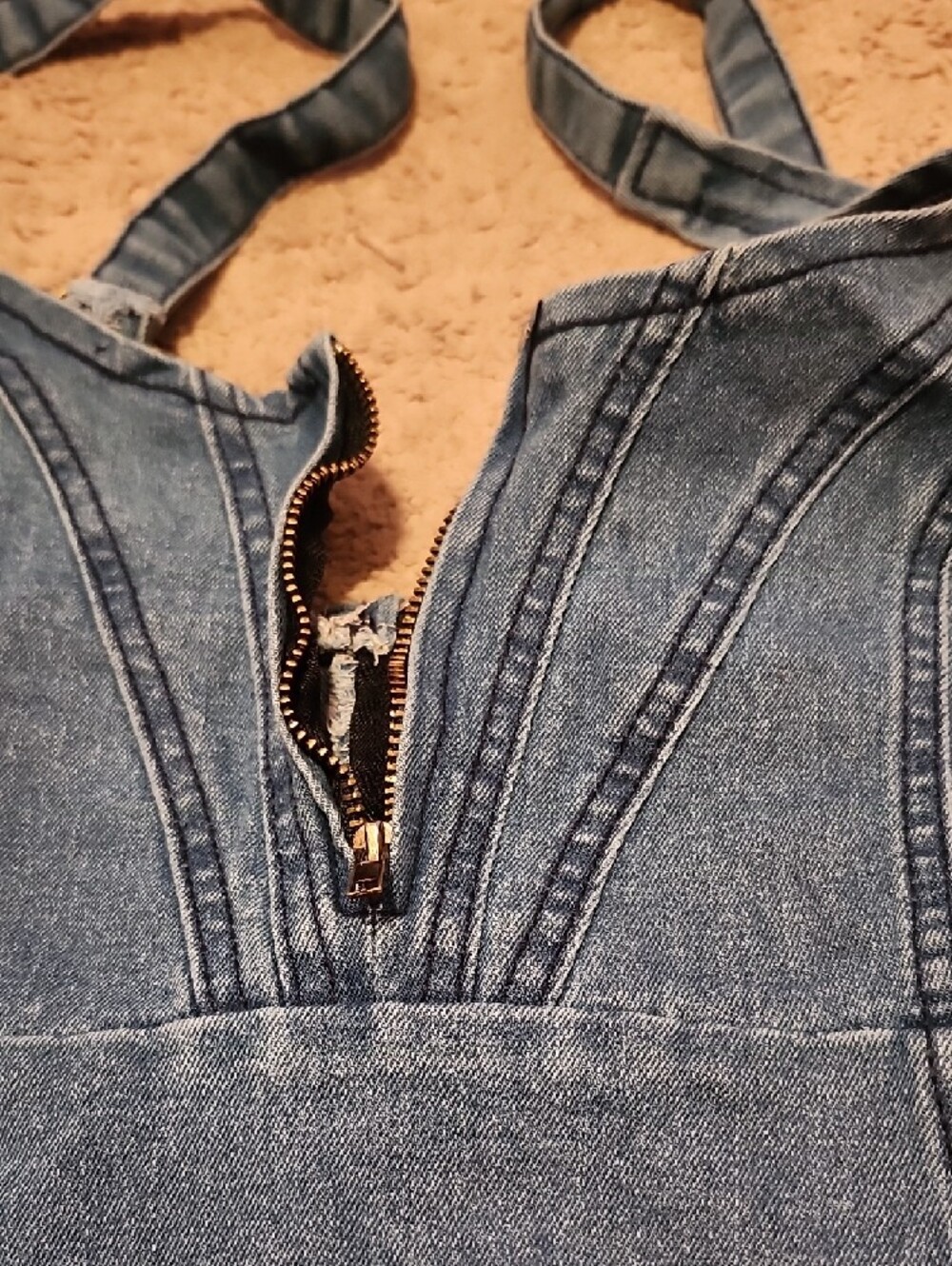 Denim Midi Dress with Front Zip and Side Slit - Picture 3 of 6